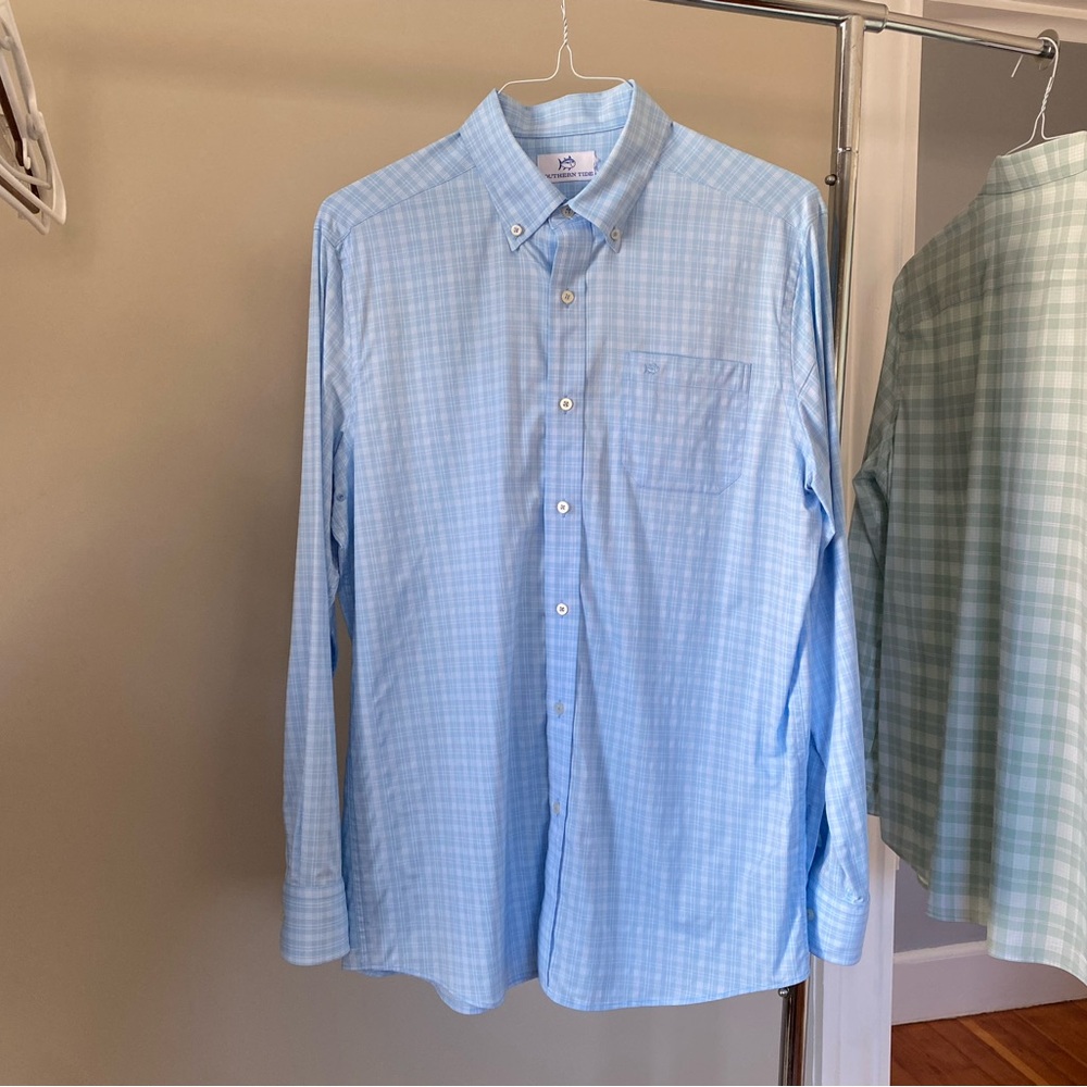 Southern Tide Blue Plaid Button Down Shirt